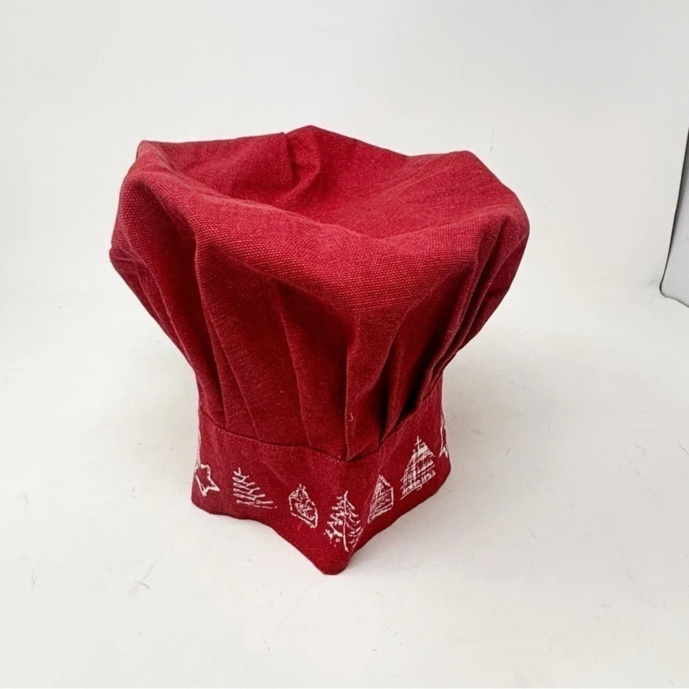 AMOUR INFINI Red Christmas Holiday Print Adjustable Chef’s Hat One Size